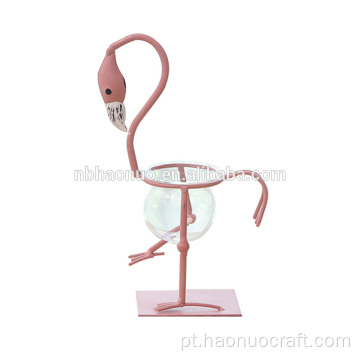 Decoração de mesa em metal rosa flamingo vaso plantador de vidro